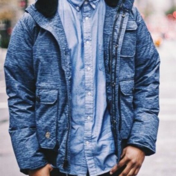 Penfield Staple Hanford Down Detachable Hood Bomber Jacket Digicamo '15 Blue NEW - Picture 13 of 13